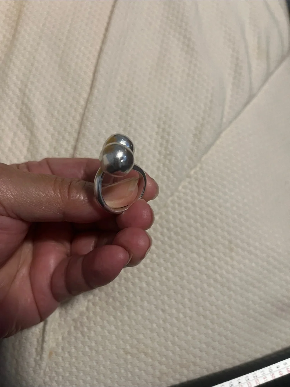 Modern Double Orb Silver Statement Ring